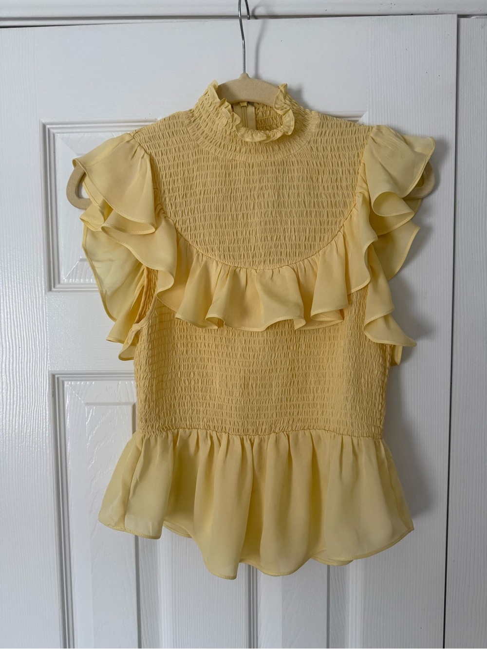 cinq a sept 100% silk Josie Ruffle Shirt butter yellow
